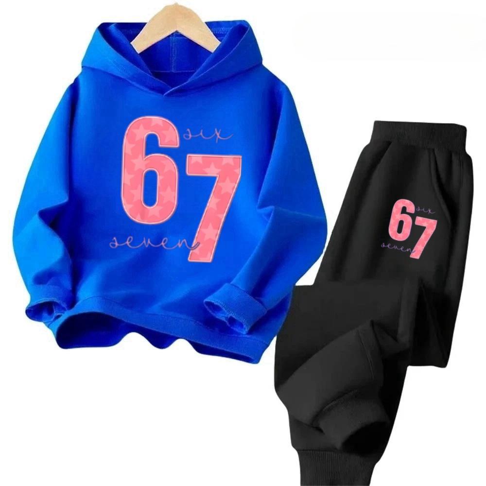 67 Trendy Big Kids Set 4-13Y Abstract Pattern 2Pcs Outfit Comfortable Daily Wear Worldwide Children's Comfortable Sweatshirt Set