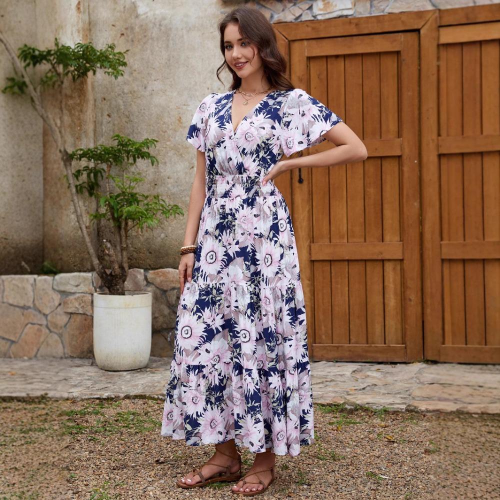 Damenkleider Neue Mode Kleider Taillenschlank Große Schwingkleider Urlaub Strandkleider