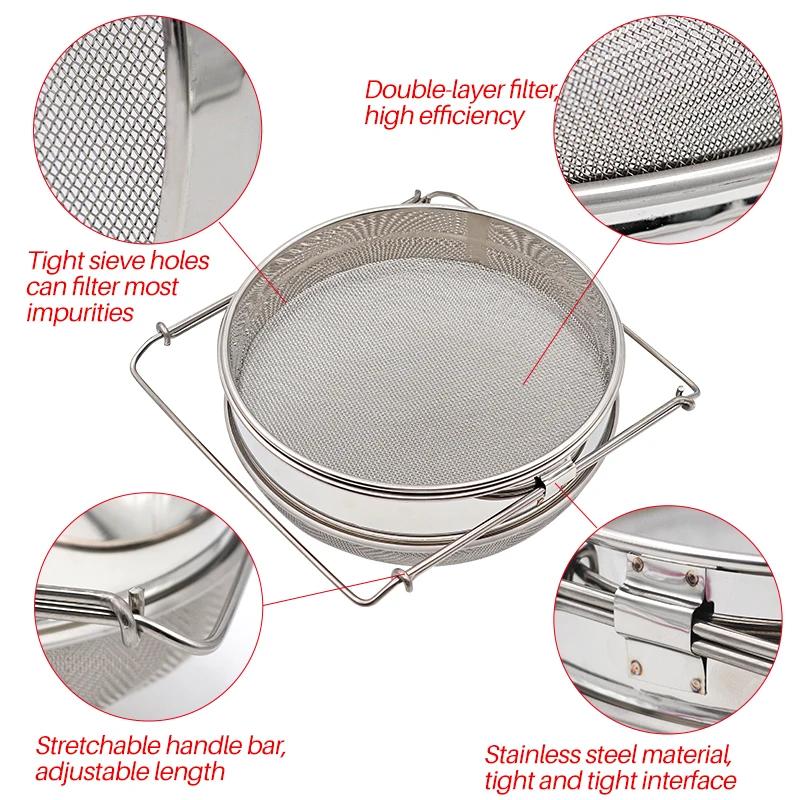 Stainless Steel Honey Filter Double Layer Filter Screen Settling Tank Colanders Strainers for Kitchen Beekeeping Apiculture Tool
