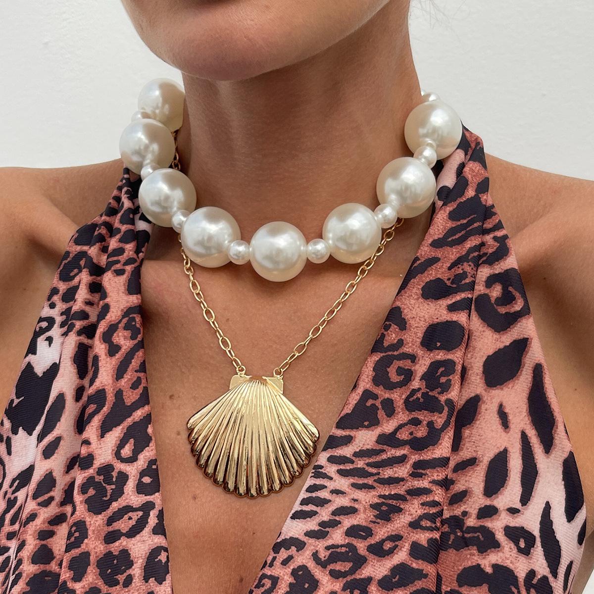 

Ocean wind shell pendant necklace, vintage exaggerated Baroque pearl necklace item