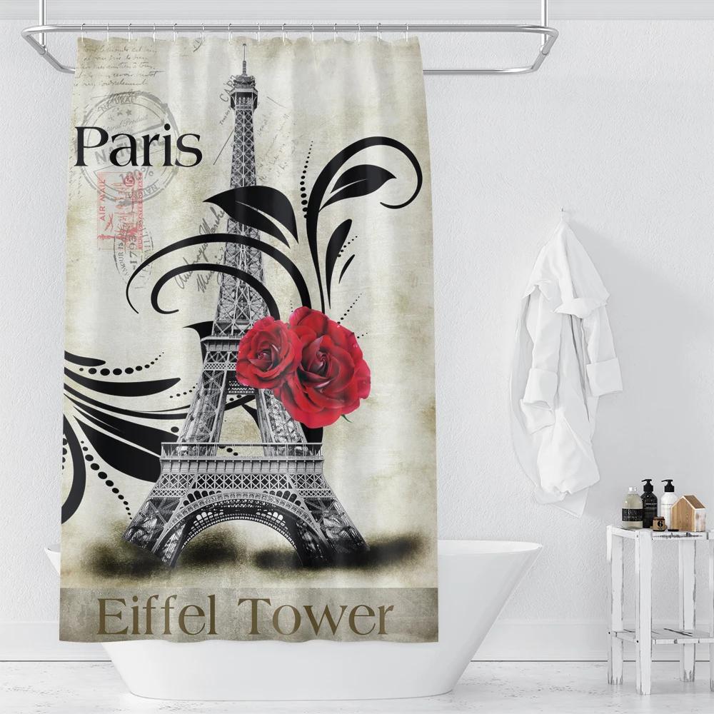 London Paris Scenic Paris Tower Printed Curtains for Bathroom Shower Curtain Partition Accessories Bath Curtain Home