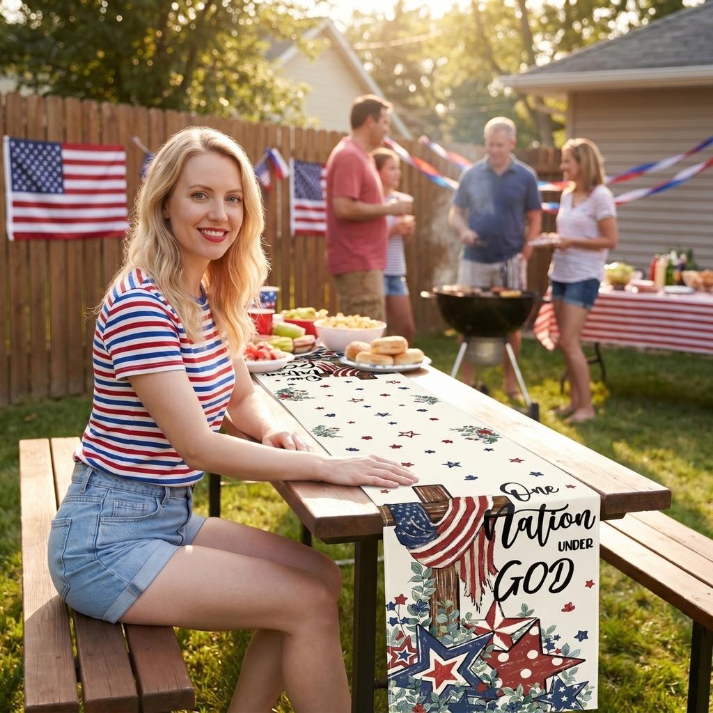 6. US 0th Anniversary Kitchen Decor Table Runner, US Independence Day Premium Tablecloth