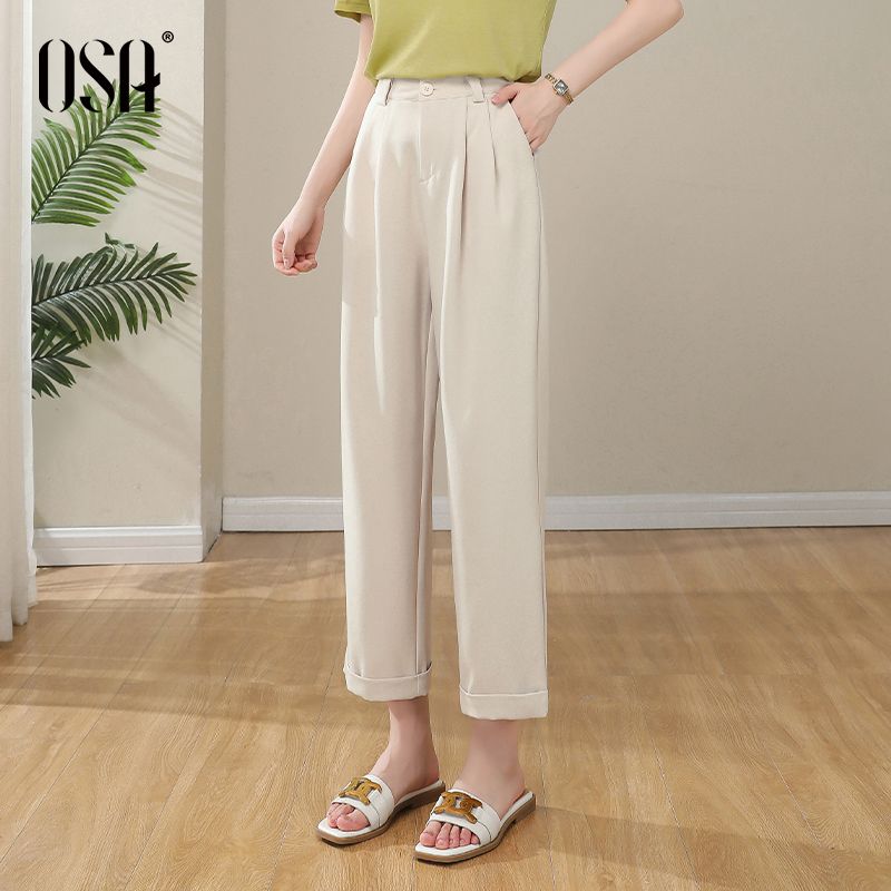 

OSA OSHA High Waist Ankle-Length Thin Casual Suit Pants Apricot XS