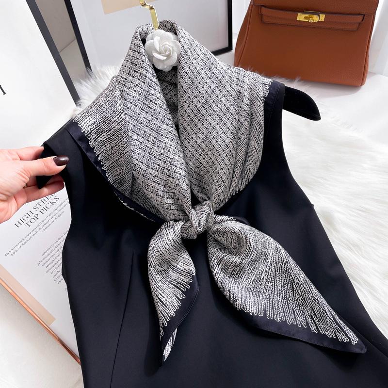 Elegant Striped Silk Scarf: Large Square for Women’s Spring & Autumn, Versatile Sunscreen, Mulberry Silk 90 Shawl