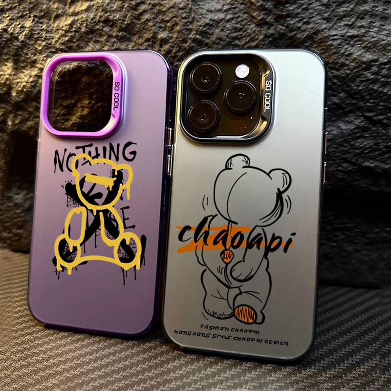 Personalized Graffiti Teddy Bear Phone For iPhone 16 15 14 13 12 11 Pro Max Shockproof Hard Matte Back Cover Case Funda