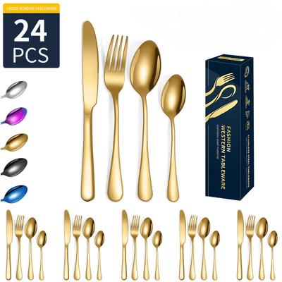 Popüler 1010 Paslanmaz Çelik Sofra Takımı, Bıçak, Çatal, Kaşık Seti, 24 Parça Set/16 Parça Set, Western Food Sofra Takımı Ucuz
