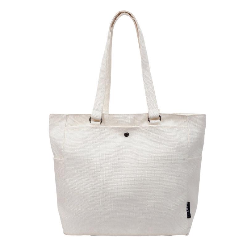 Korean Style Large Capacity Canvas Tote Bag - Lightweight, Solid Color, Shoulder Handbag with Print Logo