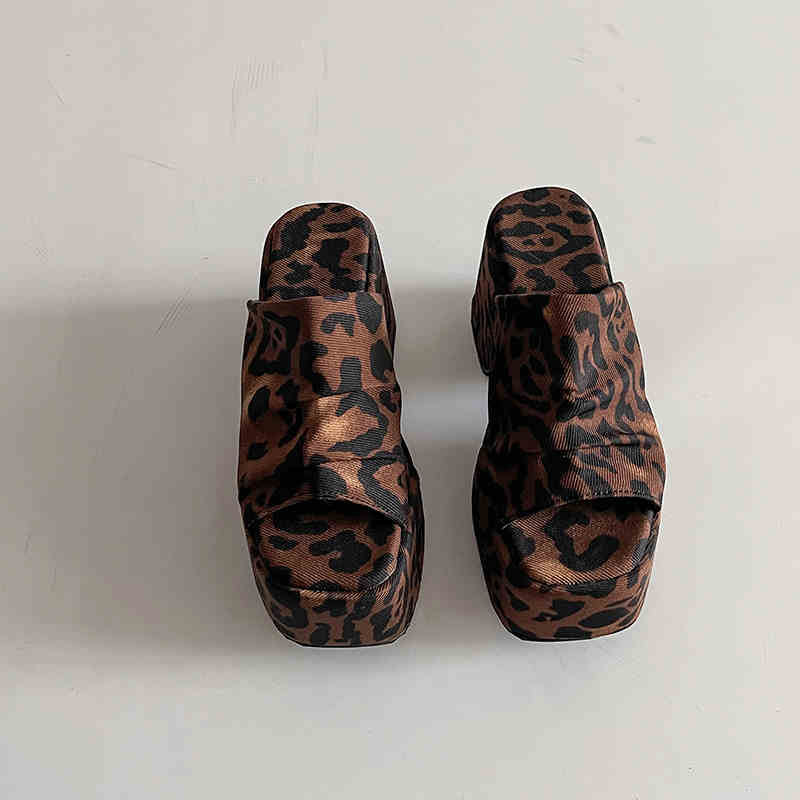 Summer Fashion Open Toe Leopard Print Platform Wedge Woman Slippers Chunky Heels Shoes Zapatos De Mujer
