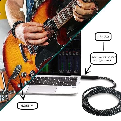 USB Guitar Cable, 2M USB Link Cable for Musical Instruments, PC Recording, USB To 6.35mm Recording Cable, USB Link Cable for Electric Guitar and Elect