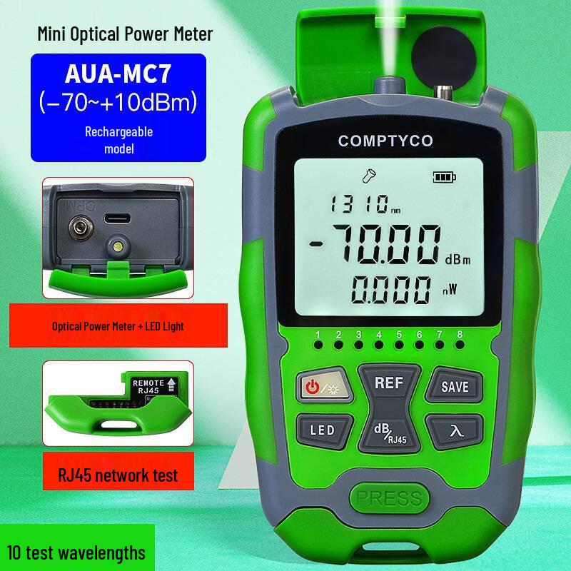 Three-in-One Network Optical Power Meter Tester AUA-MC7/M5: Mini Optical Wave Meter & Light Source Inspection (-70~+10dBm)