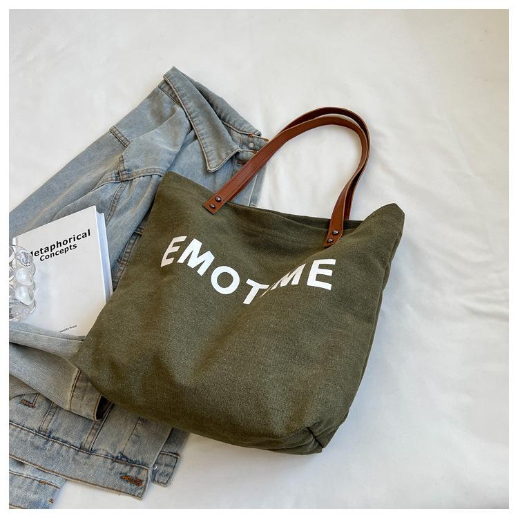 

New ins canvas bucket bag shoulder bag girls high school tote bag texture messenger bag