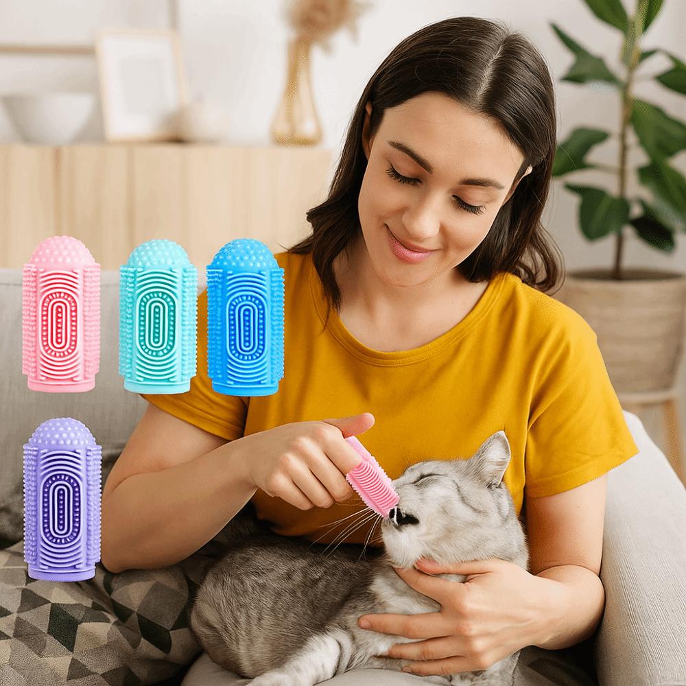 4pcs/set Silicone Pet Finger Cots Colorful Bite Resistant Pet Toothbrushes Soft Comfortable Oral Cleaning Tool