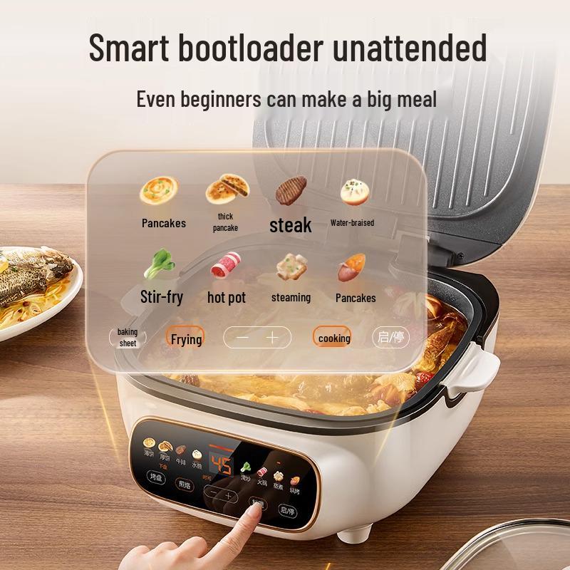 Supor Home Electric Griddle: Double-Sided Heating, Deepened & Enlarged Pan, Fry & Bake Functions, Detachable, Washable, with Hot Pot Feature.
