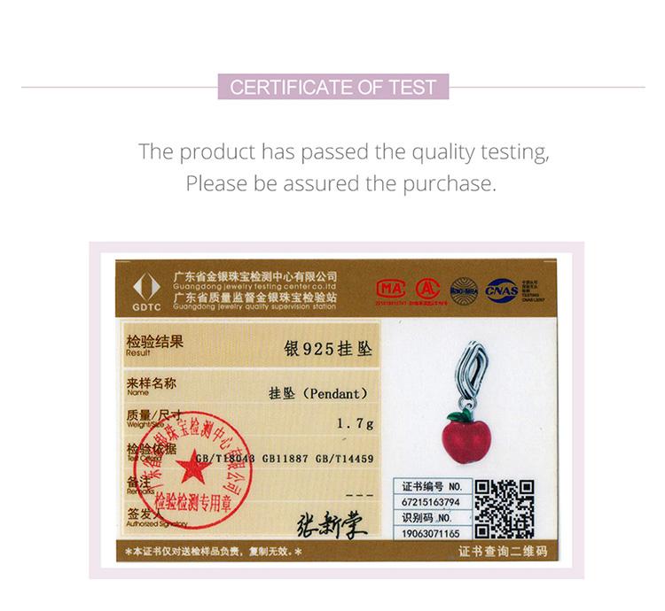 WOSTU Hypoallergenic Red Apples & Green Leaves 925 Sterling Silver Charm Pendant Beads Fit Original Bracelet Pendant Fine Jewelry