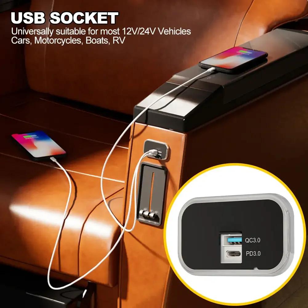 PD3.0 QC3.0 Autoladegerät Dual USB 3.1A Typ-C Schnelllade-Splitter-Steckdose Netzteil für Motorrad-LKW ATV Boot RV