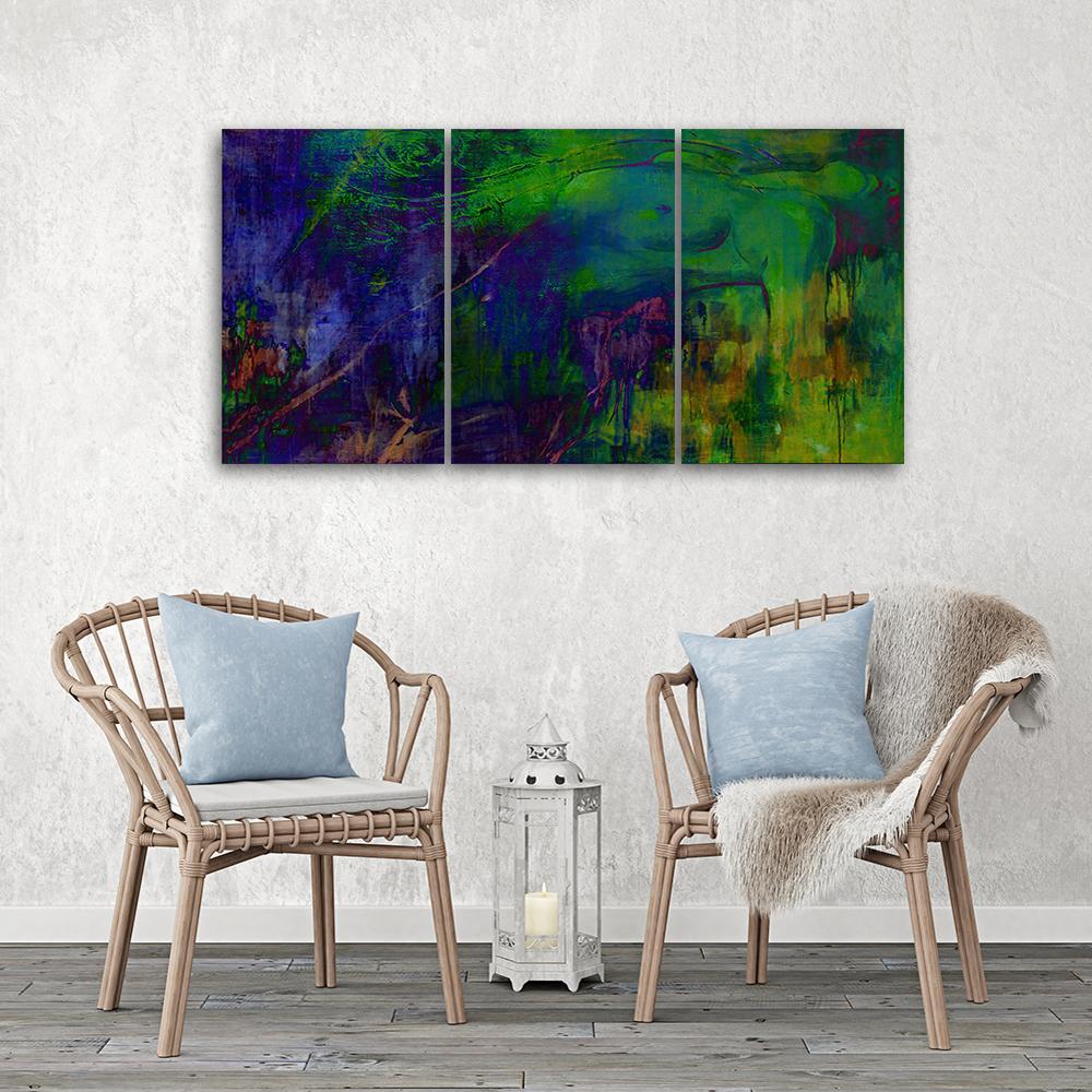 Three piece picture canvas print Abstract Woman Painted