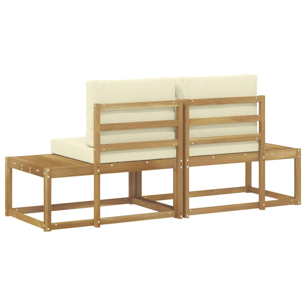Outdoor End Sofa with Cushions 2 Pieces White Solid Acacia Wood
