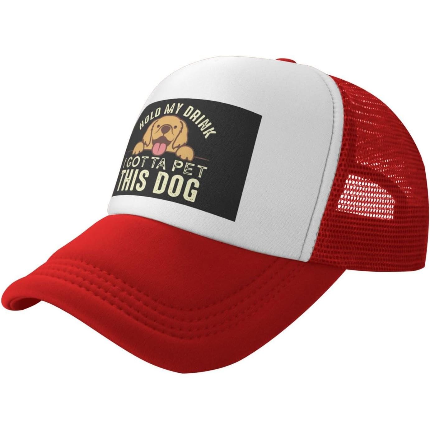 Hold My Drink I Gotta Pet This Dog Trucker Hat Mesh Baseball Snapback Cap for Women Unisex XS（old）