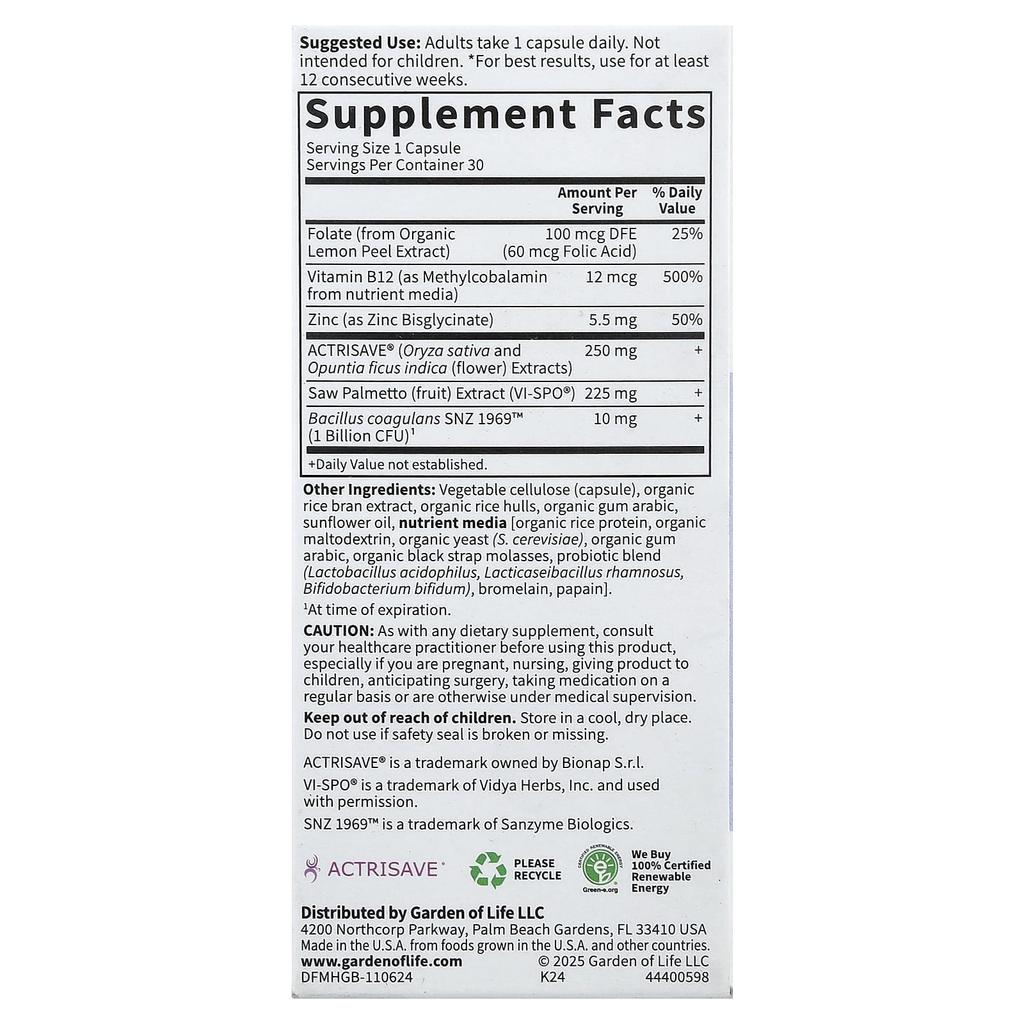 Garden of Life, Men's Hair Growth+, 30 Veggie Capsules