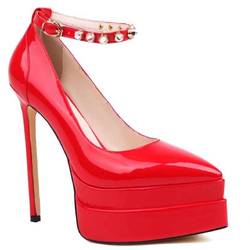 

Красные туфли-лодочки на высоком каблуке Женская платформа Элегантные 2024 Ремешок на щиколотке Черные Белые Женские туфли-лодочки на каблуке Вечерние Свадебные туфли 39 красный