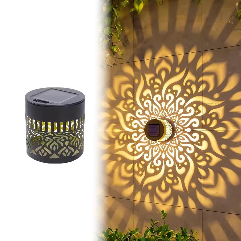 Solare Mandala Laterne Wandleuchte Außen LED Wasserdicht Zaunlampe für Garten Rasen Anwesen Veranda Hof Dekoration Wandleuchte Warm Yellow