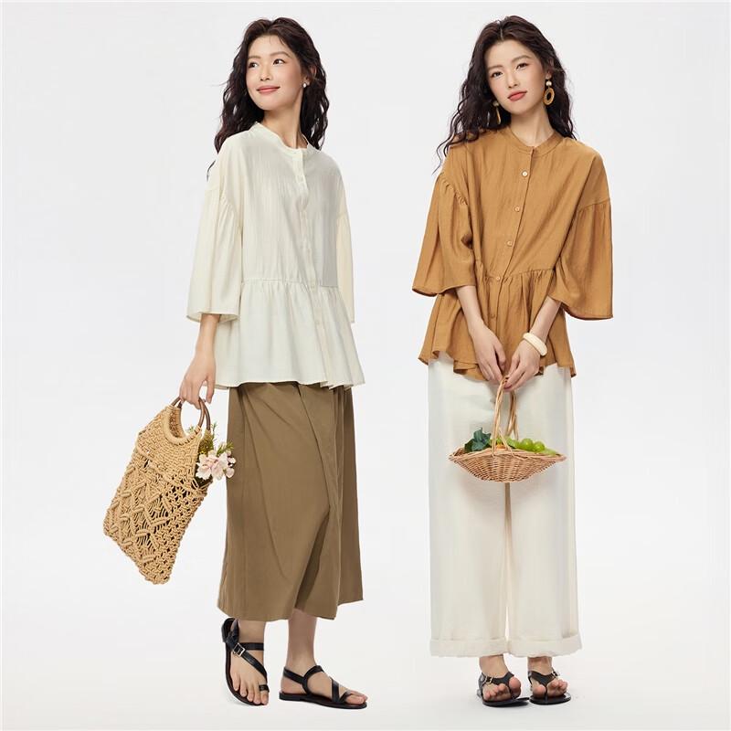 Giordano Women's Ruffle Trim Bell Sleeve Blouse