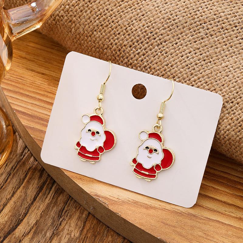 Christmas Santa Snowflake, Candy Cane, Bell, and Elk Earrings with Christmas Hat Design