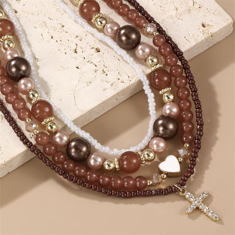 Punk Style Geometric Necklace With Heart Pendant And Pearl Layering For Womens Daily Wear