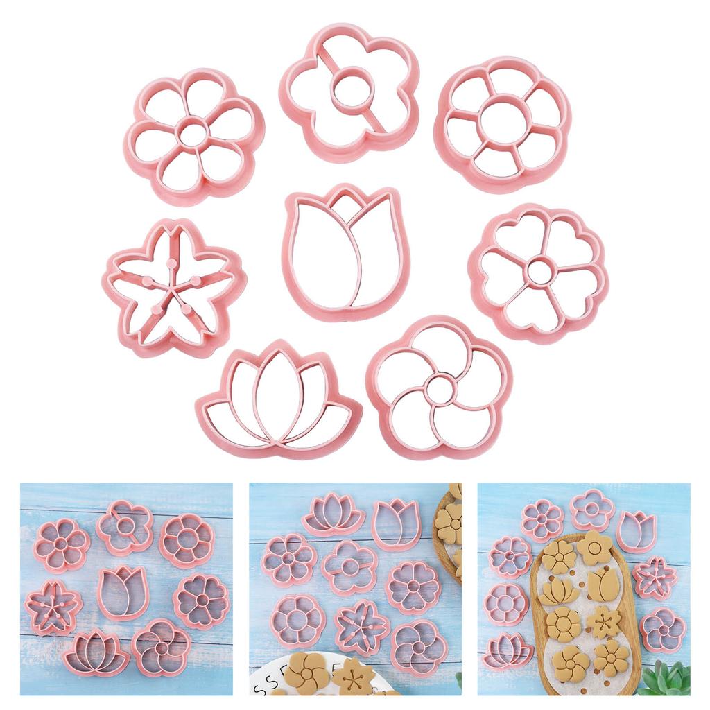 8pcs Flower Shaped Cookie Mould Biscuit Fondant Embosser Stamp for Wedding Party Plastic Cake Decorating Baking Supplies
