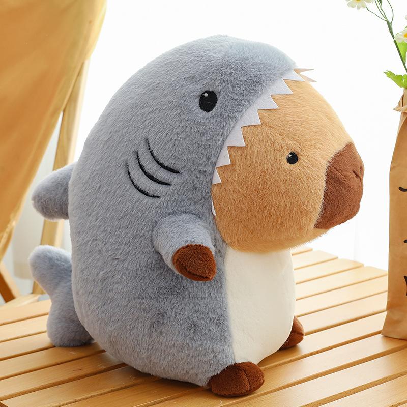 New Shark Transformed Capybar Plush Toy Children's Sleeping Pillow Claw Machine Redeems Gifts for Ring