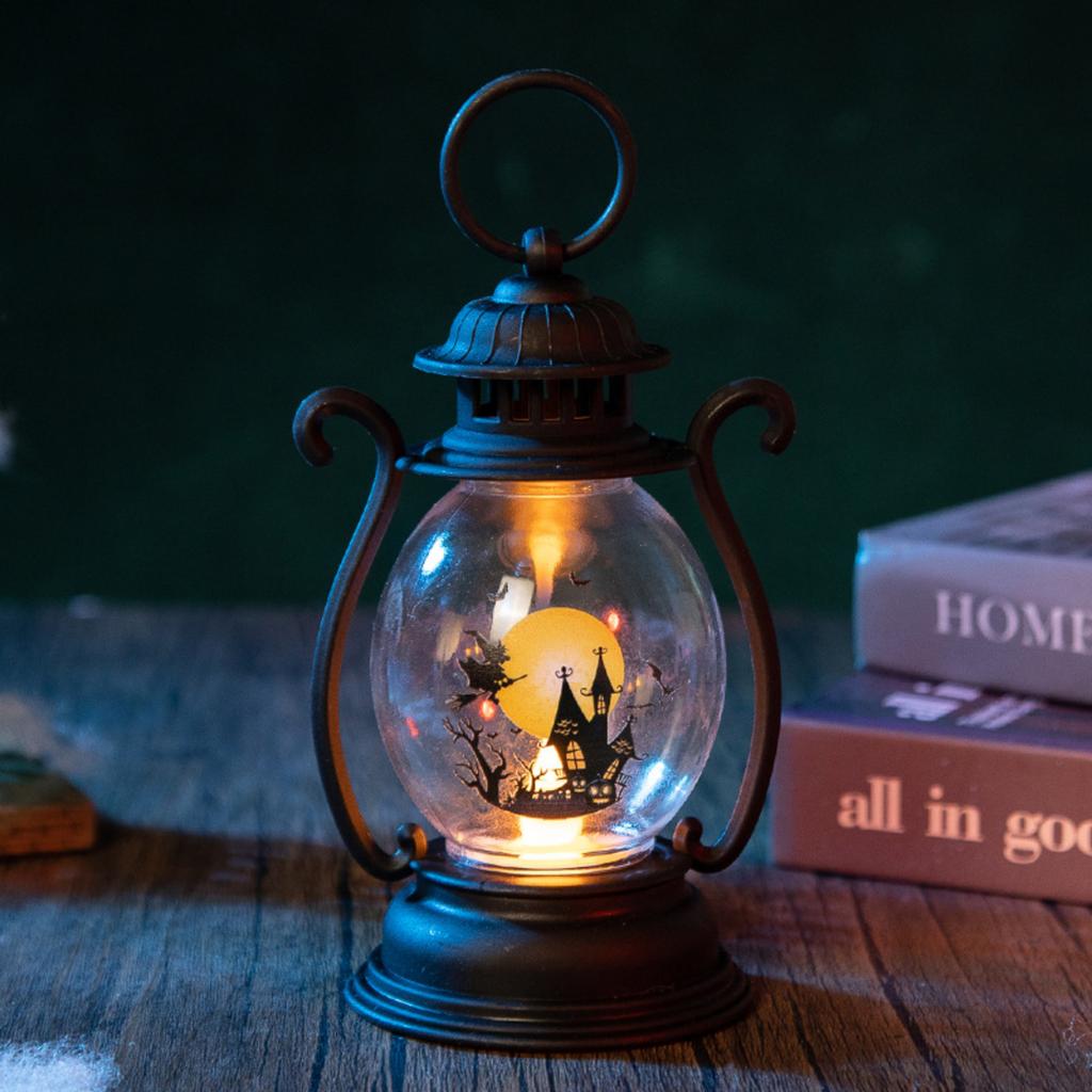Vintage Oil for Halloween Decorations - Retro Antique Tabletop Lamp with Handle for Indoor Outdoor Use