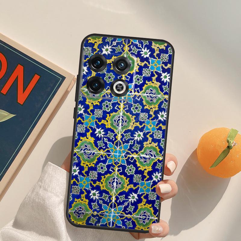 Square Turkish Flower Tiles Case For OnePlus 13T 10T 10R 12R 13R 15 13 12 11 10 9 Pro Nord CE 5 2 3 4 Lite N20 N30 Cover
