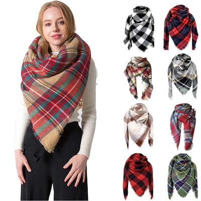 Damen-Herbst- und Winter-Weihnachtsmode, warm, lässig, einfarbig, kariert, langer Schal
