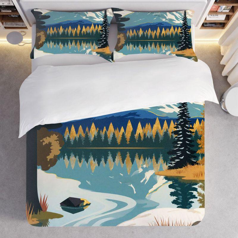 3-teiliges Bettwäsche-Set mit Kissenbezug und Bettbezug, Muster Naturlandschaft, 2D-Digitaldruck, Für Schlafzimmer, Hotel, Wohnheim-Dekoration
