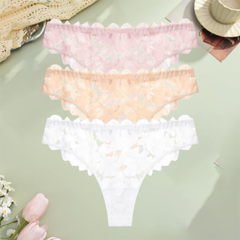 FINETOO 3 Bucți Tangas Florale din Dantelă Decupate Lenjerie Intimă Solidă Sexy cu Talie Joasă Confortabil G-String Fete Fierbinți Lenjerie Erotică