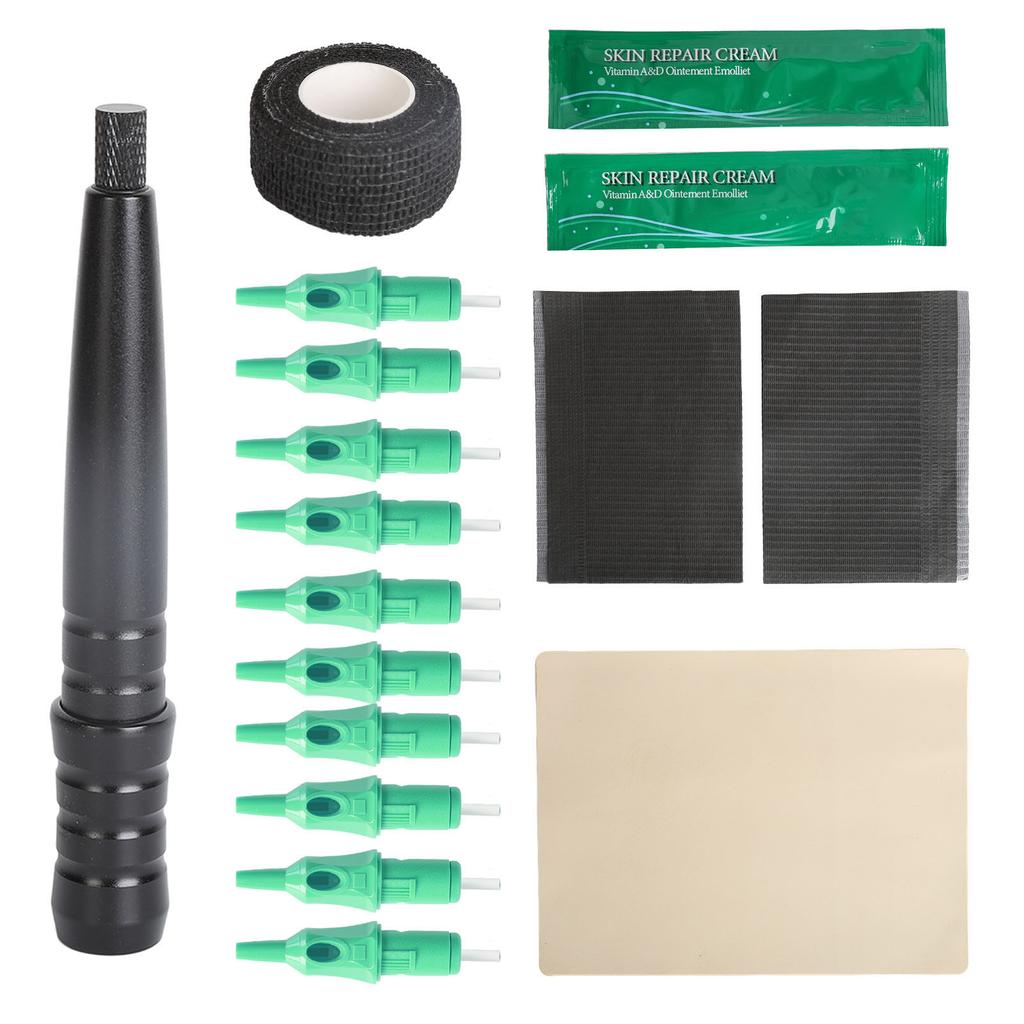 Tattoo Pen Kit Aluminum Alloy Tattoo Stick Pen and 10 Ballpoint Cartridges with Practice Skin