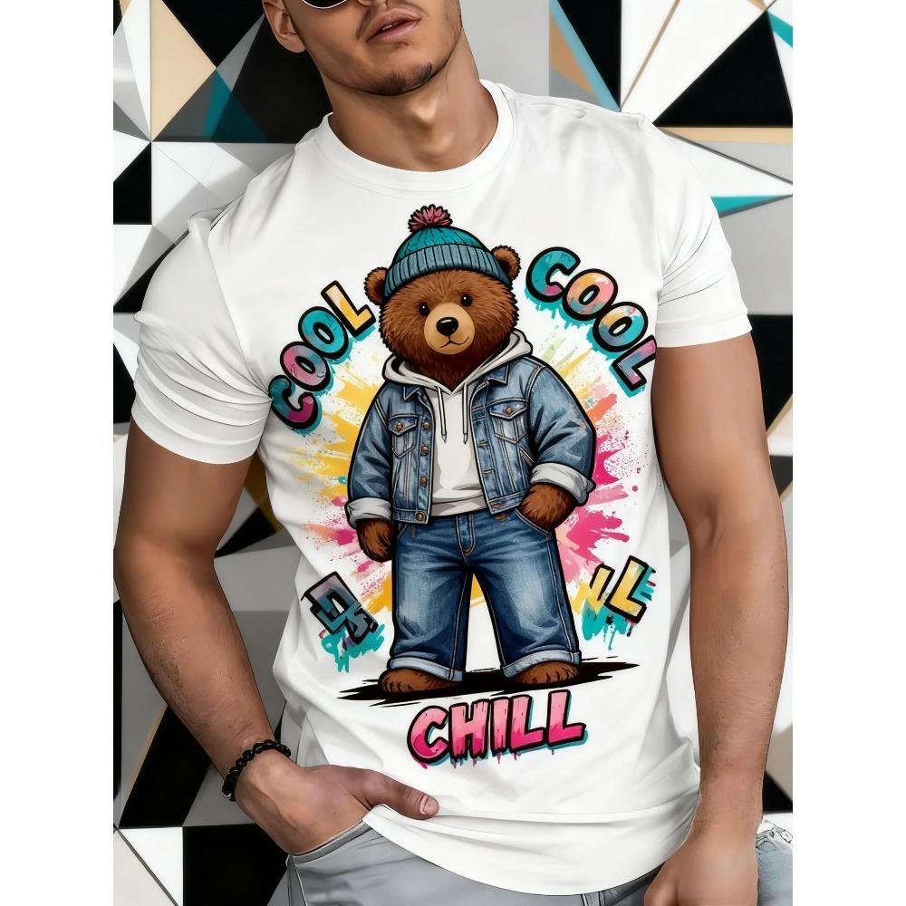 Cartoon Animal Print Men's T-Shirts Funny 3D Wolf Pattern Oversized Short Sleeve Streetwear Casual O-neck T-Shirts