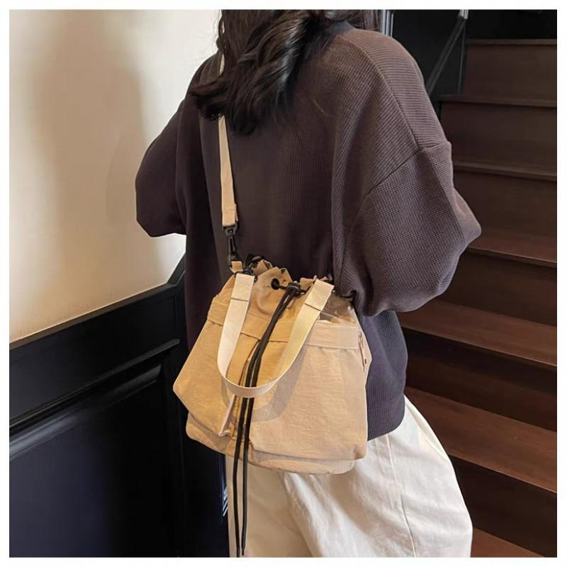 Canvas Bag Women's Niche Design One-shoulder Bucket Korean Style Ins Multi-function Backpack
