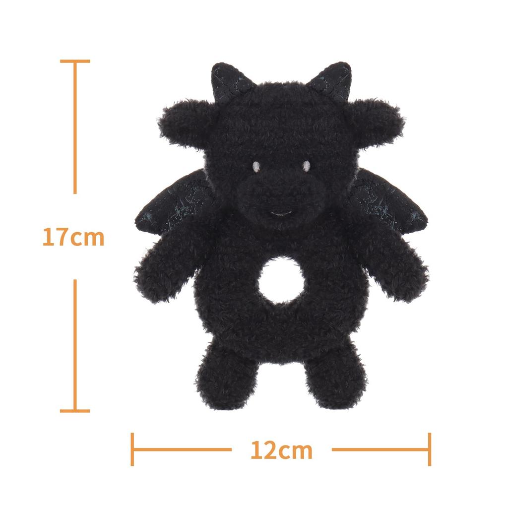 Apricot Lamb Black Dragon Rattle, Soft Baby Stuffed Animal Rattle Toy for Boys and Girls, Lovely for Newborns, 0-3 Months, 0-6 Months+, 12cm
