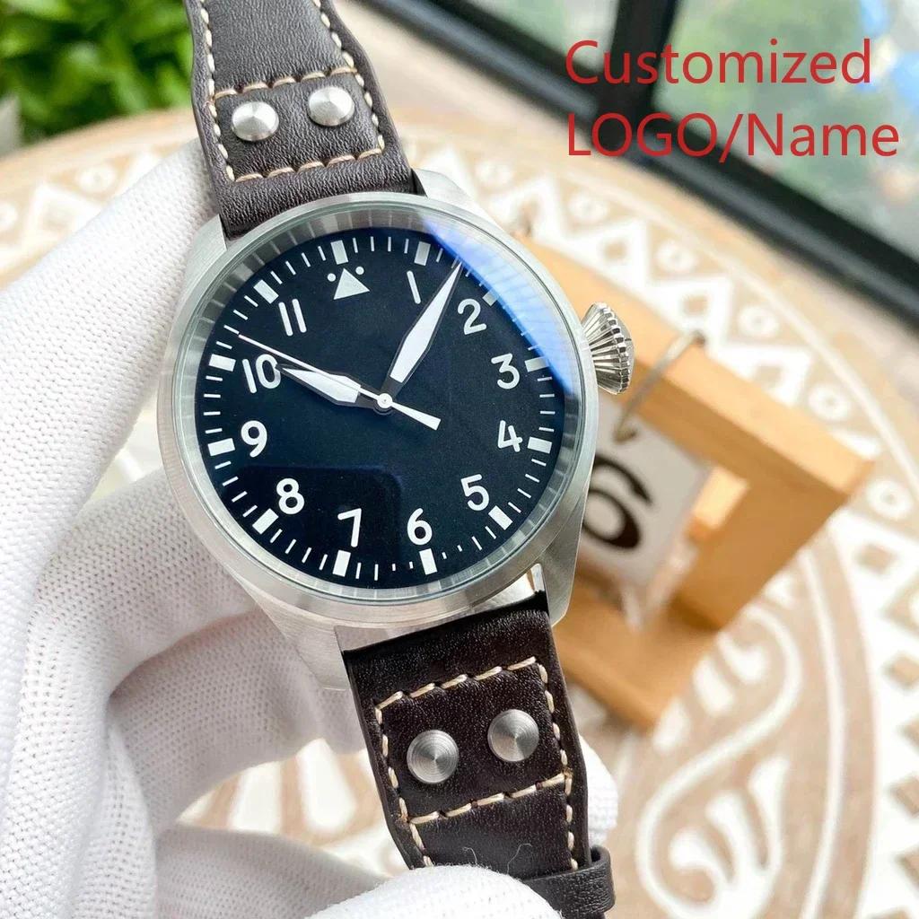 A11 Store Customized Watch  Men Pilots Automatic l Watch Stainless Steel Brown Leather Green Black Dial Fashion Big Watches