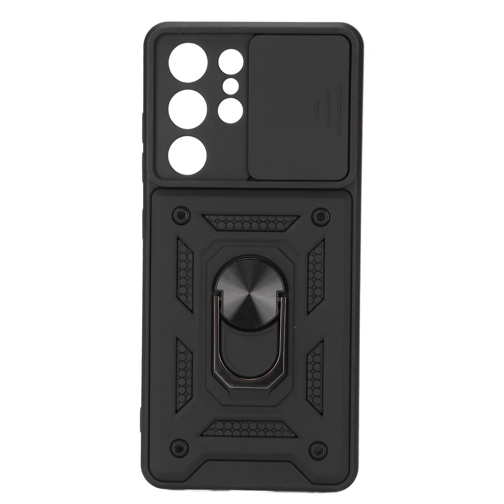 Phone Protective Case Sliding Camera Lens Cover Mobile Phone Case with Ring Holder for S21 Ultra