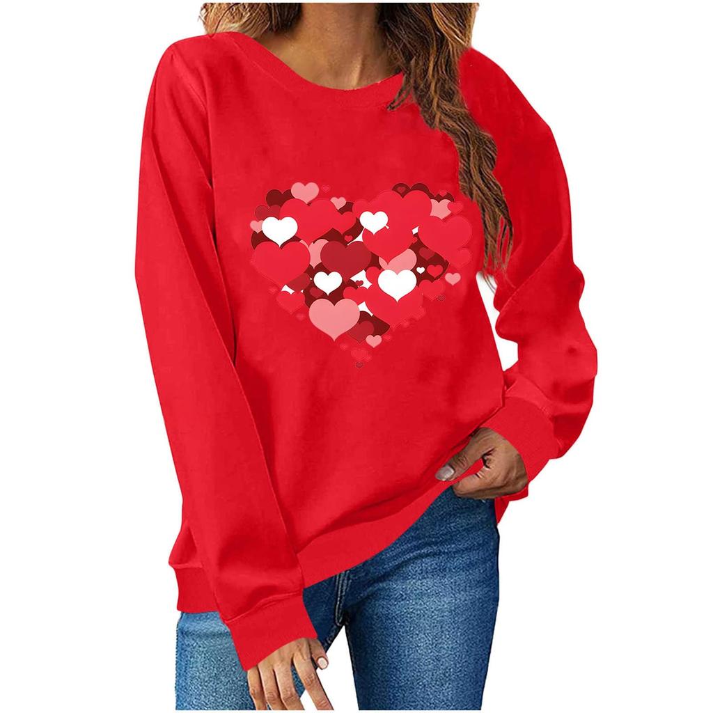 Women's Casual Fashion Valentine's Day Print Long Sleeve O,Neck Sweatshirts Pullover Top