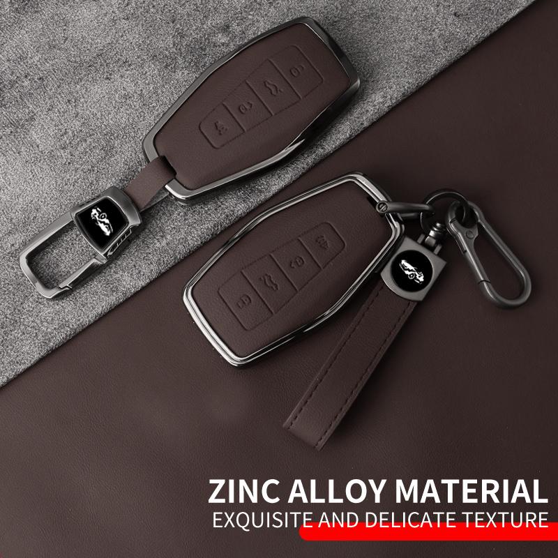 Metal Leather Car Key Case Cover For Geely Key Fob Cover Multicolor for Geely Coolray 2024 X6 Emgrand Global Hawk GX7 Keychain