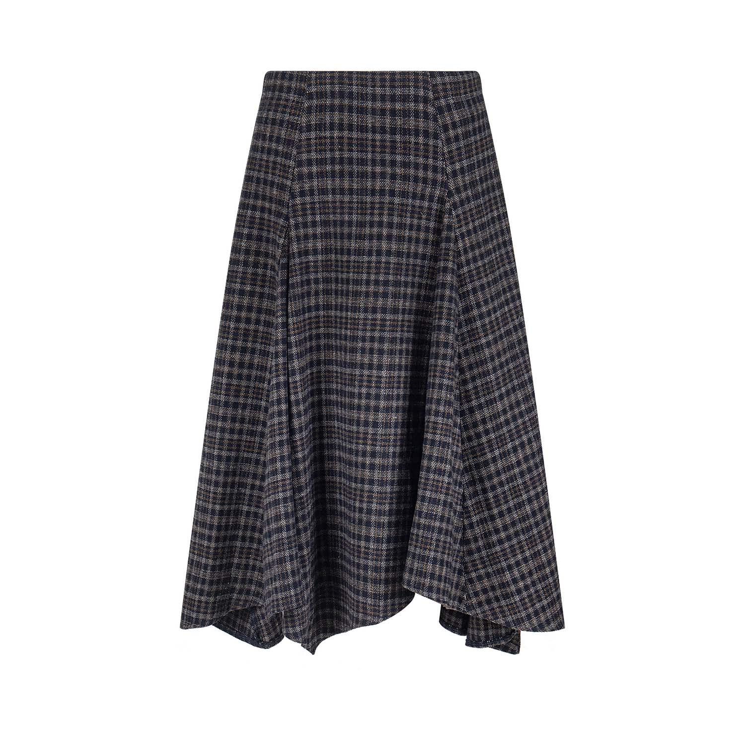UNBDNS Women s Spring High Waist Irregular Plaid Woolen A-line Umbrella Skirt Large