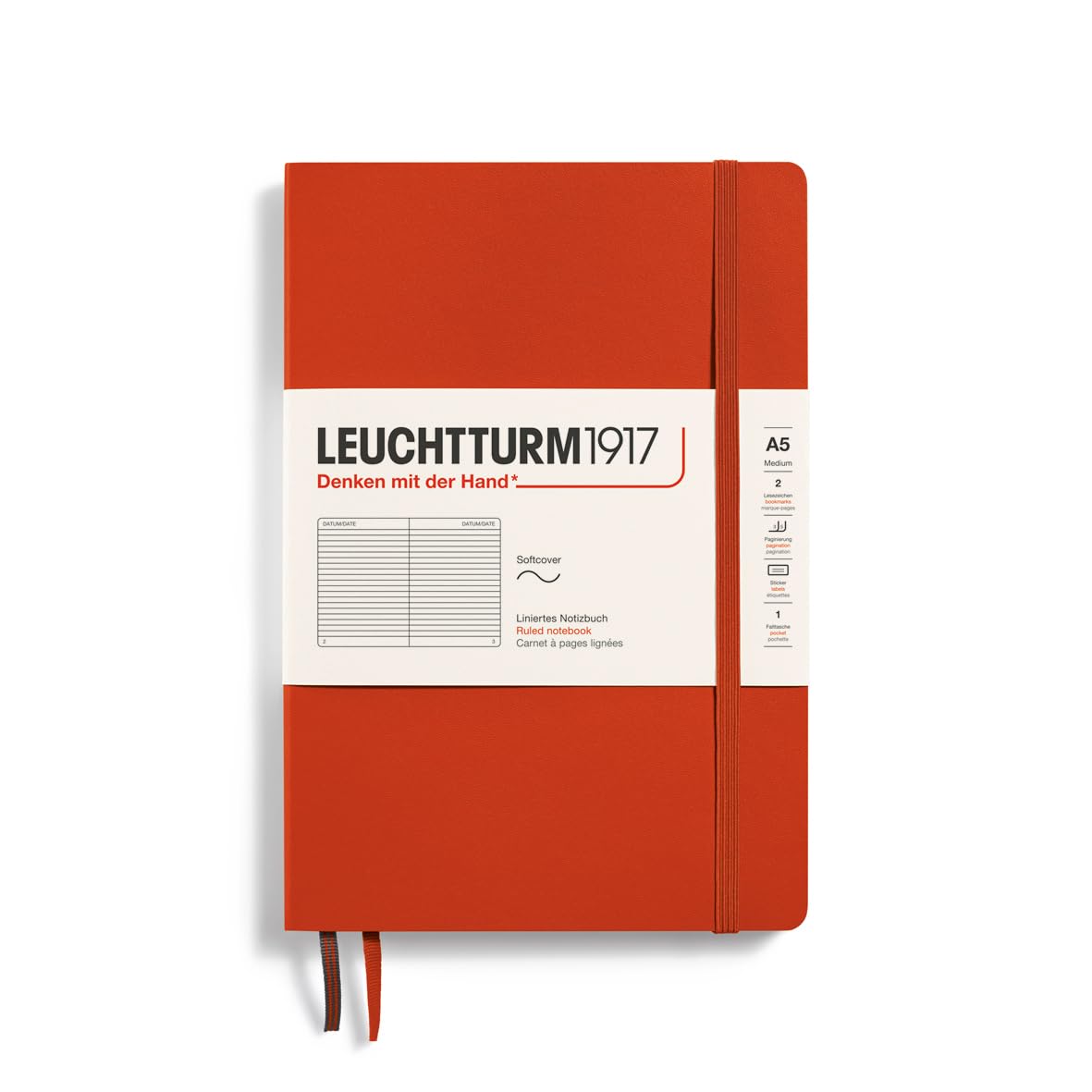 

Leuchtturm Horizontal Soft Fox Officially Imported Notebook, A5, Ruled, Cover, Red, 367267,