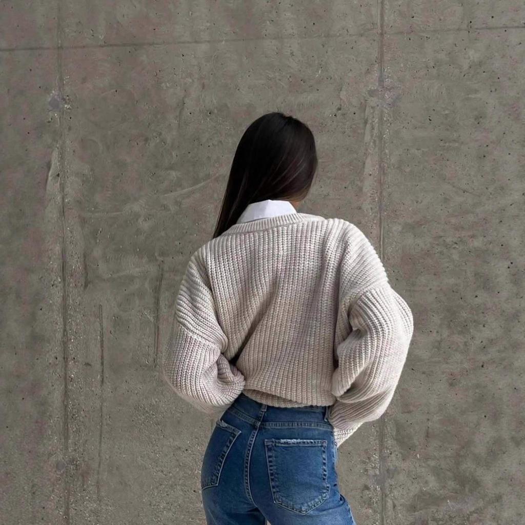 European and American Women's Casual Round Neck Long Sleeve Knitted Sweater - Autumn 2025 Collection