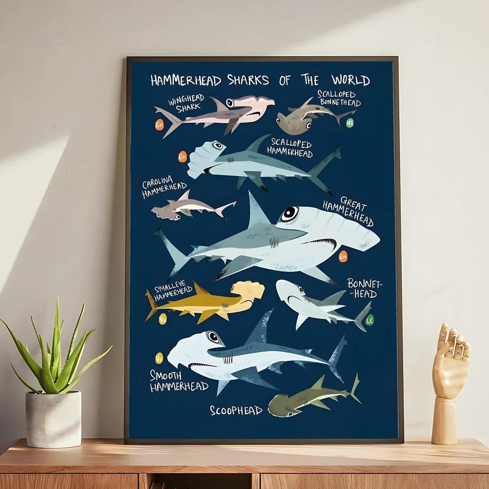 Whale and Shark Seashells Turtles Octopus Fish Marine Life Ocean Animals Poster and Print Canvas Painting  Wall Art Home Living Room