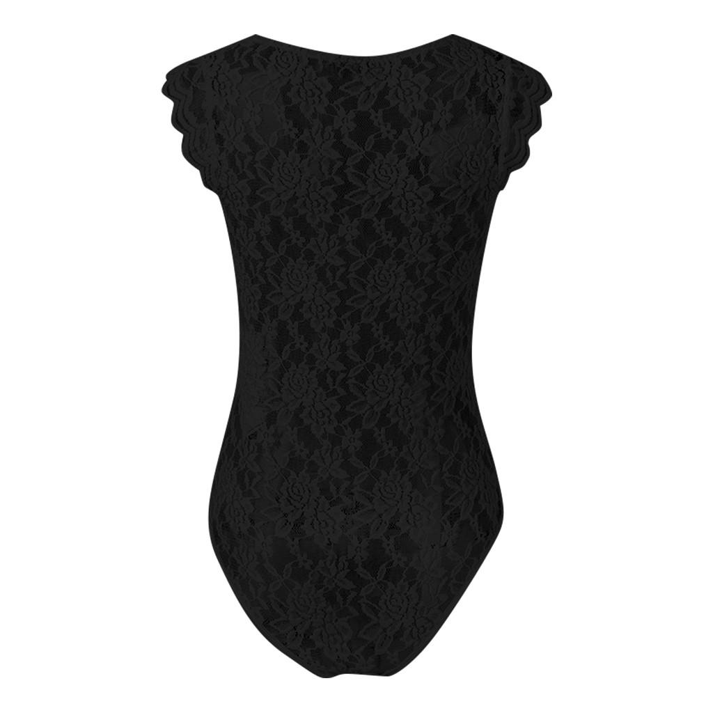 Women Sexy Solid V-neck Sheer Mesh Lace Sleeveless Slim Bodysuit
