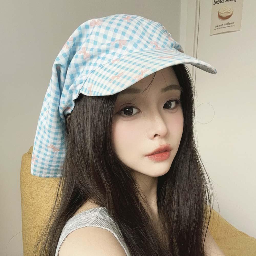 Plaid Headscarf Baseball Hat Bow Strappy Bandana Cap Driving Scarf Peaked Cap  Camping