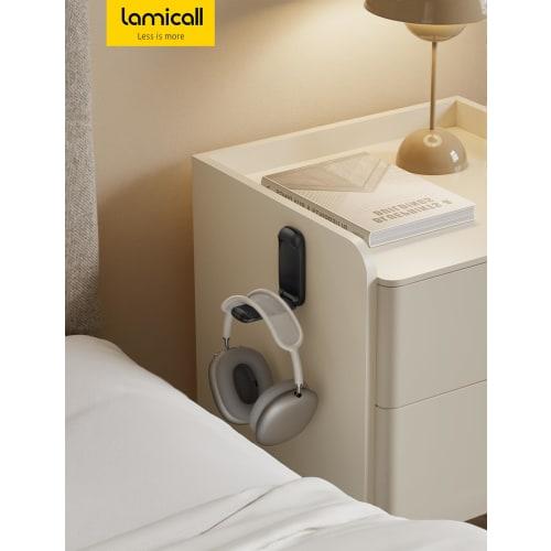 Lamicall, the industry's first spring-loaded foldable headphone hook with one-touch operation. Strong adhesive, wall-mounted, headset hanger, and drop
